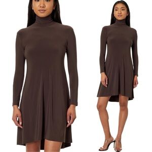 Norma Kamali brown turtleneck swing dress L